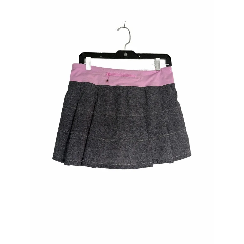 Lululemon Pace Rival Run II Gray Skirt Pink Waist- 6 Tall Tennis Golf Pickleball